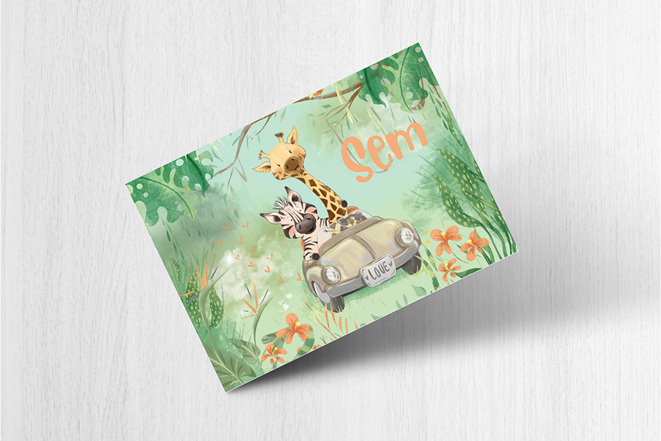 Giraf en zebra in auto